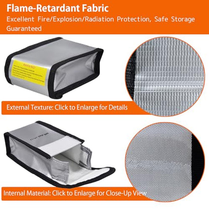 Fireproof Explosion proof Lipo Bag, Fire Retardant Battery Bags for Charging and Storage, 5.5x3.5x2.1 inches