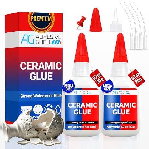 Adhesive Guru Ceramic Glue (2x0.7 oz) Super Glue for Pottery, Porcelain & China Repairs, Waterproof & Odorless After Cure, Non-Toxic, Temperature Resistant, Compatible with Aerosol Activator – 2 Pack - size: 2 Pack, style: Ceramic Glue