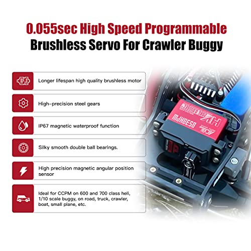 AGFRC B53BHPW 20KG 0.055s IP67 Waterproof 1/10 Servo | HV, Magnetic Angle Sensor, Digital Brushless Motor, Steel Gears, Programmable, for 1/10 RC Cars, Crawlers & Boats - style: B53BHPW
