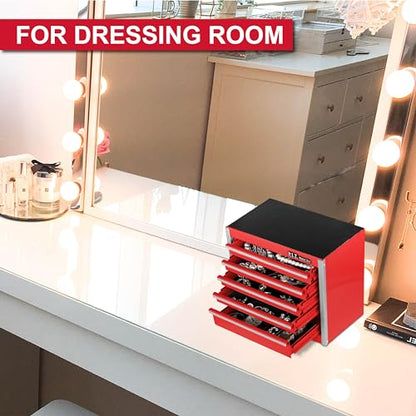 P.I.T. Mini Tool Box,Small Metal Toolbox Organizer with 5 Drawers,Red | 8.6"W X 4.6"D Cute Size,Q235 Steel,Magnetic Locking Mechanism,PVC Drawer Liners - color: Red, size: 5-Drawer