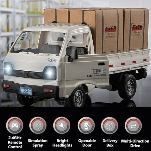 GoolRC Remote Control Car Kei Truck, 1:16 Scale RC Transport Pickup Truck with Spray and Light, 2.4GHz All Terrain RC Cars for Teens and Adults Christmas or Birthday Gift (Blue) - color: Blue