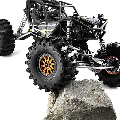 2.2 RC Crawler Tires OD 5.91'' and Beadlock Wheels Rims (Titanium) | Soft Rubber Mud All Terrain Tyres For 1/10 1/8 Crawler Car Truck Traxxas TRX4 Axial SCX10 II Tamiya Gen8 4PCS - color: Titanium