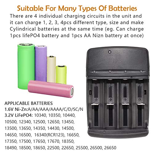 USB Universal Smart Battery Charger for 3.2V LiFePO4 Batteries with 4 Pieces 3.2V LiFePo4 14430 4/5 AA (14 x 43mm) 400mAh Rechargeable Battery