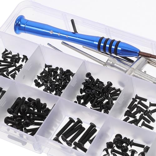 Baluue Rc Car Screw Fasteners Kit 144pcs Metric Screw Assortment with Nuts Bolts and Gasket in Tool Box for Rc Car Repair and Maintenance