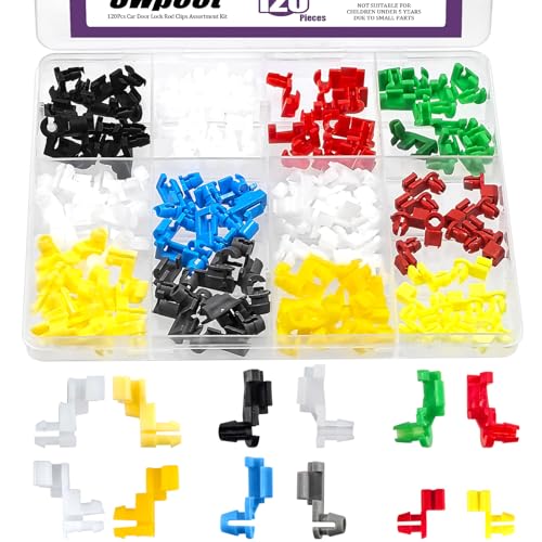 Swpeet 120Pcs 6 Sizes Car Door Lock Rod Clips Assortment Kit, Left and Right Door Handle Rod End Clip Retainer, Tailgate Handle Rod Clip, Latch Locking Push Clip Compatible with Most Cars ﻿
