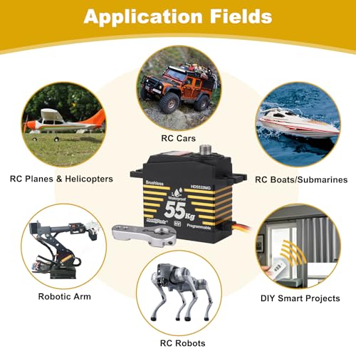 HobbyPark Waterproof 55kg Servos Brushless Motor High Torque RC Steering Servo Fast Speed Standard Size HV Stainless Steel Metal Gears for 1/8 1/10 RC Crawler Car Truck Buggy 180° Programmable