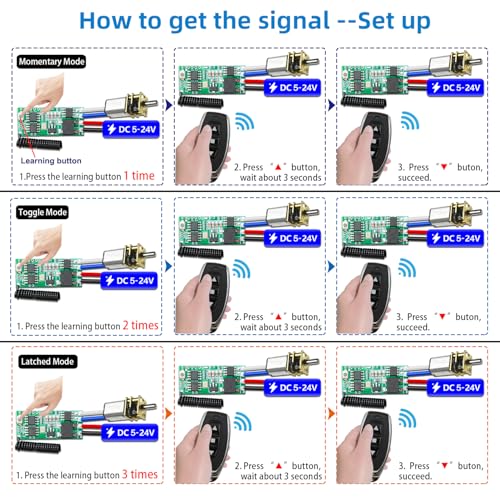 DieseRC Mini Wireless 12V DC Motor Remote Control Switch, Micro DC 5V~24V 1A Receiver Controller, Radio Control Motor Move Forward and Reverse for Micro DC Motor Electric Lock DIY Science Toys RC Boat