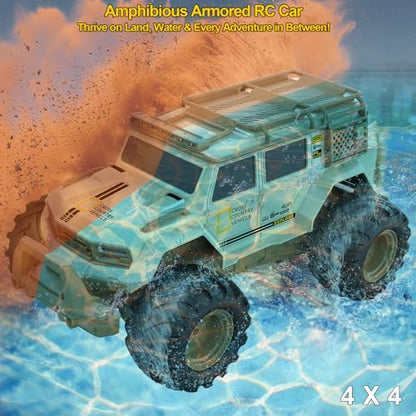 Amphibious Remote Control Car 1:14 Electric Vehicle 4WD for Boys Age 8-12, Offroad Waterproof RC Truck All Terrain RC Drift Cars Beach Pool Toys Gifts for Kids - color: Beige