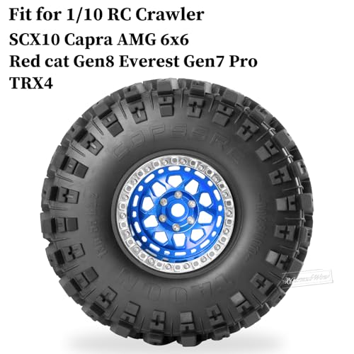 RC 2.2 Beadlock Wheels and Tires for 1/10 TRX4 SCX10 Capra AMG 6x6 Gen8 Everest Gen7 Pro RC Crawler,Alunium 2.2 Beadlock Rims RC Wheels 2.2 Beadlock Tires,4pcs,Navy Blue - color: Navy Blue(4pcs)