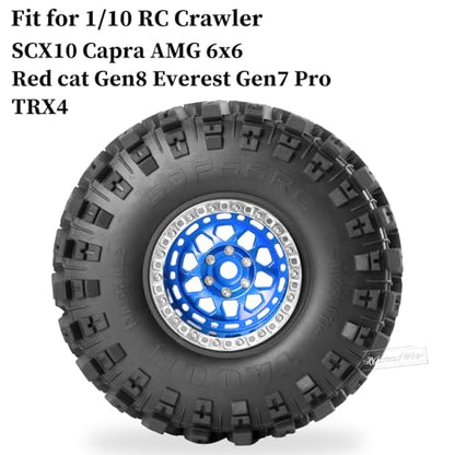 RC 2.2 Beadlock Wheels and Tires for 1/10 TRX4 SCX10 Capra AMG 6x6 Gen8 Everest Gen7 Pro RC Crawler,Alunium 2.2 Beadlock Rims RC Wheels 2.2 Beadlock Tires,4pcs,Navy Blue - color: Navy Blue(4pcs)
