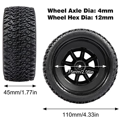 Aimrock 1/10 Glued 12mm Hex Short Course SC Trucks Wheels and Tires Combo, OD 4.3'' for Slash 2WD 4WD Blackout Losi Tenacity Off-Road Car, Set of 4