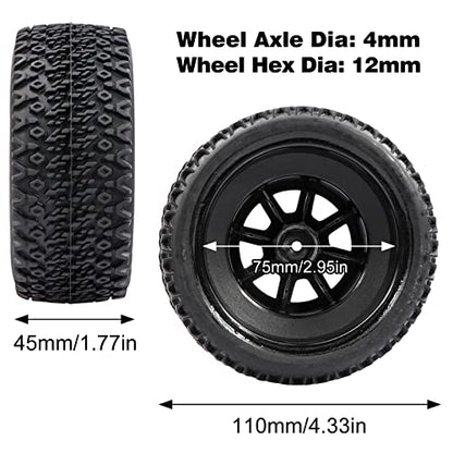 Aimrock 1/10 Glued 12mm Hex Short Course SC Trucks Wheels and Tires Combo, OD 4.3'' for Slash 2WD 4WD Blackout Losi Tenacity Off-Road Car, Set of 4