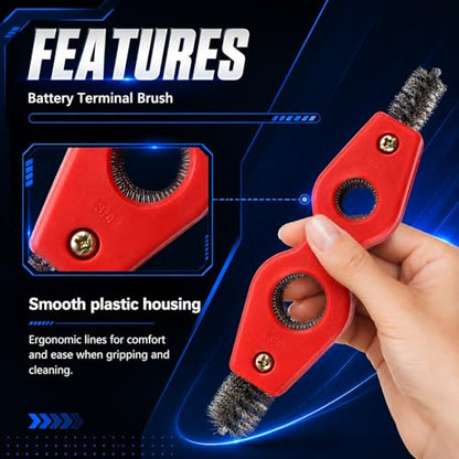 4 in 1 Car Battery Terminal Cleaning Brush with Ergonomic Handle | Portable Auto Battery Cleaner Brush Tool,Universal Car Batterys Cleaner Kit for Batterys Maintenance,Piping Engineering