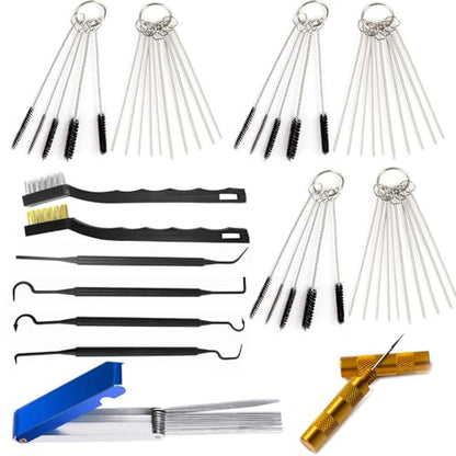 Carburetor Cleaner Tool Kit, Airbrush Torch Tip Cleaner Set Include 2 Single Head Brushes 30 Needles 15 Nylon Brushes 13 Cleaning Wires 1 Scraper 4 Clean Hooks for Motorcycle ATV Chainsaw Welder