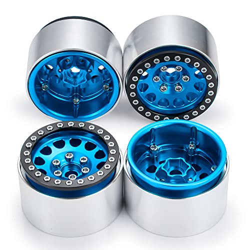 Aluminum 1.9" Beadlock Wheels Rim for Axial SCX10 II III TRX4 D90 | 1/10th RC Crawler Vehicel Car Parts - color: Blue