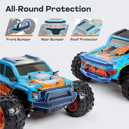 Vroomix 1:16 4WD RC Car, Blue Remote Control Light Hobby Racing Monster Truck Toy Gift for Kids, 3 Driving Modes, Up to 28 Mph, 35 Mins, 110 Ft Range, Toy Truck for Boys Age 8-12 & Adults - color: Blue