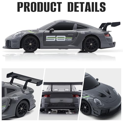 RC Drift Car, 1:24 4WD Remote Control Cars Vehicle with LED Light,2.4GHz 20KM/H High Speed RC Cars with Two Batteries & Drifting Tires Racing Sport Toy for Adults Boys Girls Kids - color: Grey