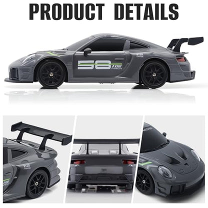RC Drift Car, 1:24 4WD Remote Control Cars Vehicle with LED Light,2.4GHz 20KM/H High Speed RC Cars with Two Batteries & Drifting Tires Racing Sport Toy for Adults Boys Girls Kids - color: Grey