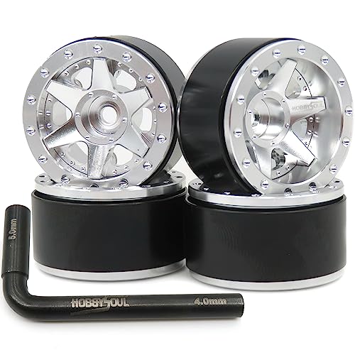 hobbysoul Adjustable Offset 1.0 Beadlock Wheels Rims Hex 7mm for RC Micro Crawler 1/18 TRX4M Axial SCX24 90081, (4-Pack) - color: Silver