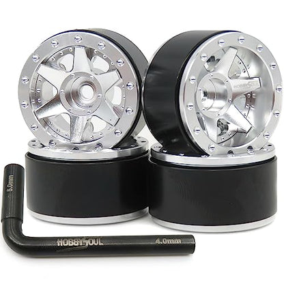 hobbysoul Adjustable Offset 1.0 Beadlock Wheels Rims Hex 7mm for RC Micro Crawler 1/18 TRX4M Axial SCX24 90081, (4-Pack) - color: Silver