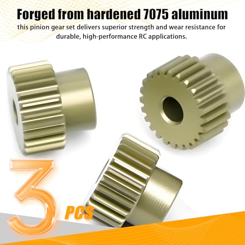 64P Pinion Gear 3.175mm Shaft 7075 Aluminum Alloy Motor Gears,0.6 Metric Pitch 24 25 26T with 1/8 Hole Pinion Gear Compatible with 1/10 Arrma HPI Kyosho Losi Axial Traxxas Tamiya RC Car - size: 24 25 26T