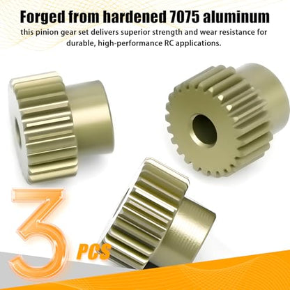 64P Pinion Gear 3.175mm Shaft 7075 Aluminum Alloy Motor Gears,0.6 Metric Pitch 24 25 26T with 1/8 Hole Pinion Gear Compatible with 1/10 Arrma HPI Kyosho Losi Axial Traxxas Tamiya RC Car - size: 24 25 26T