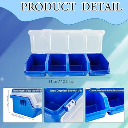 8 Pcs Screw Organizer Box Screw Parts Box with 4 Compartments Translucent Lid Tool Bins Plastic Parts Organizer for Hardware Garage Workbench Craft Organizing Storage