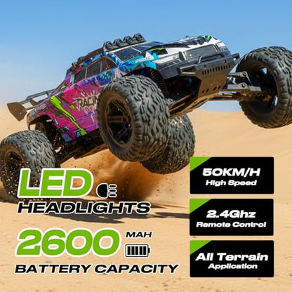 RC Car for Adults Boys, 1:8 Scale 50KM/H High Speed Vehicle with 2.4 GHz Remote Control, Waterproof Off-Road Monster Truck, 2 Rechargeable 2600mAh Batteries, Racing Car Toys