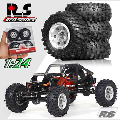 REDSPIDER 1.0 Beadlock Wheels and Tires（4pcs）1.0 Crawler Tires 51*20mm 1.0 Wheel color and style are optional 1/18 1/24 RC Crawler Tires for SCX24 TRX4M FMS FCX24 FCX18 AX24 ﻿ (Silvery（circular hole）) - color: Silvery（circular Hole）