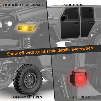 FLYCOLOR 1/24 RC Rock Crawler 4WD All Terrain Climbing Truck RTR Black | Metal Gear Full Ball Bearing LED Headlight 2 Batteries 40min Hobby Grade Waterproof Offroad Monster Truck Remote Control Car - color: Black
