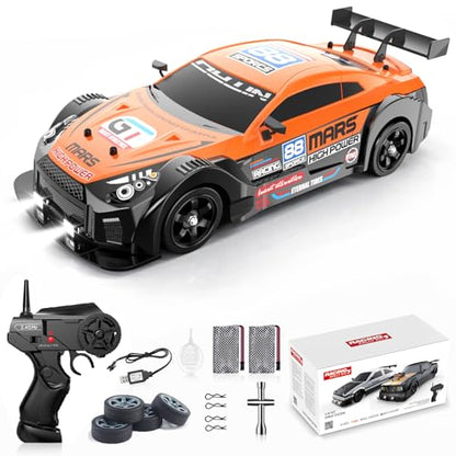 Remote Control Car RC Drift Car 1/16 Scale 4WD with LED Lights 2.4ghz 18km/H Rechargeable High Speed Drift Racing Sport Toy for Adults Boys Girls Kids Gift 2pcs Batteries and Extra Tires - color: D-orange