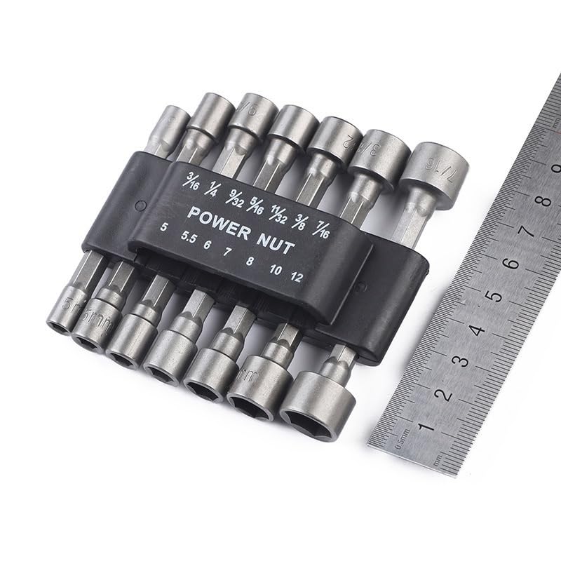 Power Nut 15-Piece Nut Driver Set with L-Handle, 1/4 Inch | Hex 5/16 Drill Bit Socket Adapter, Metric Sizes, SAE Sizes