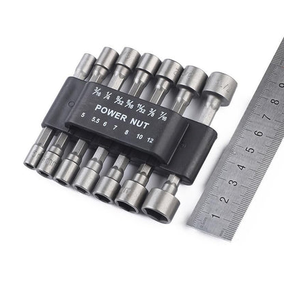 Power Nut 15-Piece Nut Driver Set with L-Handle, 1/4 Inch | Hex 5/16 Drill Bit Socket Adapter, Metric Sizes, SAE Sizes