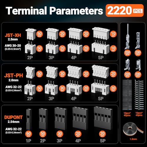 Preciva Crimping Tool Connector kit - AWG28-16/0.08-1.5mm² Ratcheting Crimper with 620Pcs Connectors and 1600Pcs Pins | Crimp Tool for Dupont, JST, ATX, EPS, PCIE, SATA Series