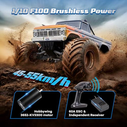 BEEZRC FMS RC Truck 1/10 Ford F-100 Brushless Officially Licensed, Monster Truck, 2WD High Speed Off-Road,RC Rock Crawler,Hobby Grade Remote Control Car for Adults RS no Battery (Blue) - color: Blue
