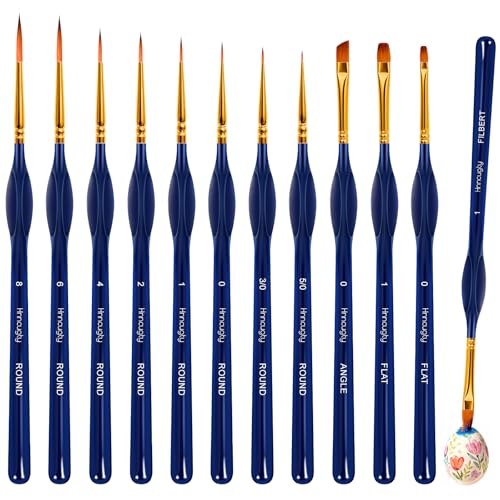 Hnncugty Miniature Paint Brushes 12 pcs, Paint Brushes for Acrylic Painting | Art Supplies for Oil, Watercolor Detailing Models Rock Body Face Nail Drawing Artist Gifts, Triangular Handles Blue - color: Blue