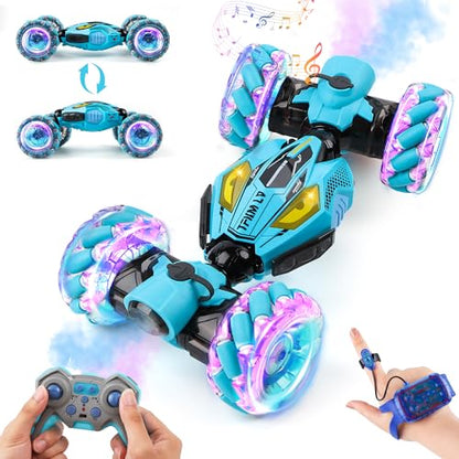 Gesture Sensing RC Stunt Car, 4WD Remote Control Toy with Dual Spray | 2.4GHz All-Terrain Off-Road Vehicle with Lights & Music, Boys Toys Age 6 -12 Year Old for Birthday Gifts - color: 4-whell