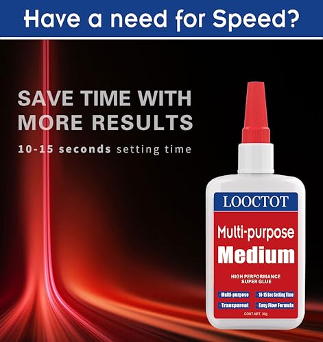 LOOCTOT 60g(2.12 oz) Medium CA Glue Premium Adhesive. All Purpose,Quick Drying Super Glue, for Wood, Metal, Model Kit, Home Repair, DIY.Quick-Dry Waterproof Clear - style: CA-medium