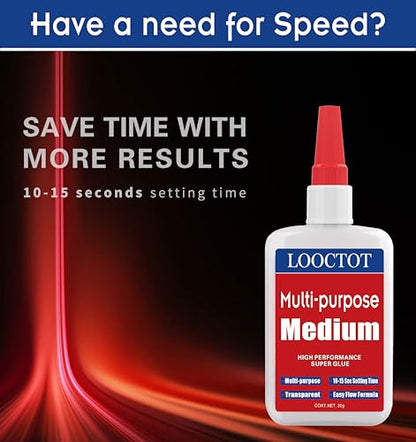 LOOCTOT 60g(2.12 oz) Medium CA Glue Premium Adhesive. All Purpose,Quick Drying Super Glue, for Wood, Metal, Model Kit, Home Repair, DIY.Quick-Dry Waterproof Clear - style: CA-medium