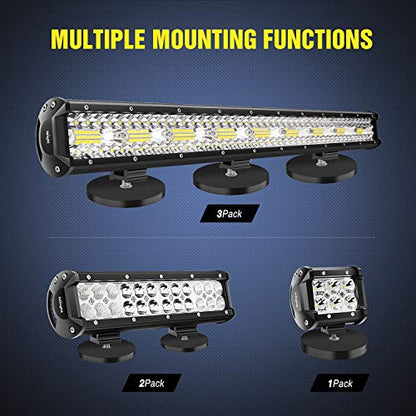 Nilight 2PCS Magnetic Base LED Light Bar Mounting Brackets, Powerful Sucker Holder for Bottom-Mounted Offroad Work Auxiliary Lamps Mounts on Hood A-Pillar