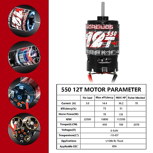 550 Brushed Motor 12T & 80A ESC Brushed Motor ESC & Heatsink Combo for 1/10 RC Truck Car Slash Arrma Granite Senton Typhon Redcat Axial HPI - size: 12T Motor&80A ESC&Heatsink Combo