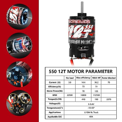 550 Brushed Motor 12T & 80A ESC Brushed Motor ESC & Heatsink Combo for 1/10 RC Truck Car Slash Arrma Granite Senton Typhon Redcat Axial HPI - size: 12T Motor&80A ESC&Heatsink Combo