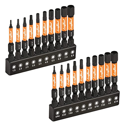 toolant Impact Hex Bit Set, Metric & SAE, 20-Piece | CNC-machined tips, S2 alloy steel body, hardened core, magnetic fastener retention, impact-driver use - size: 20pcs(Metric&SAE)