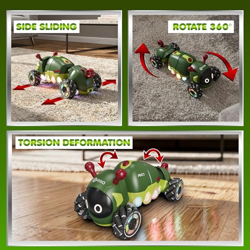 Contixo RC1 Mech Stunt RC Caterpillar Car – Kids Remote Control Car, Omni-Directional 360° in-Place Rotation, Mist Spray, LED Lights, All-Terrain Stunt Vehicle, Torsion Body, 2.4GHz Remote, Green - color: Green