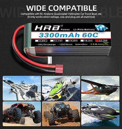 HRB 6S 3300mAh Lipo Battery T 22.2V 60C Compatible with RC Plane