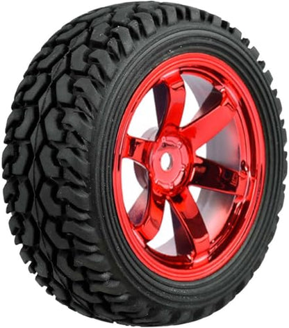 4PCS 75mm Rubber Tires and 6Spokes Plastic Wheel Rims Tyre for 1/10 RC On-Road Drift Racing Car 1:14 1:16 Rally Car for Tamiya Kyosho HPI HSP TT02 Upgrades Parts (Red) - color: Red