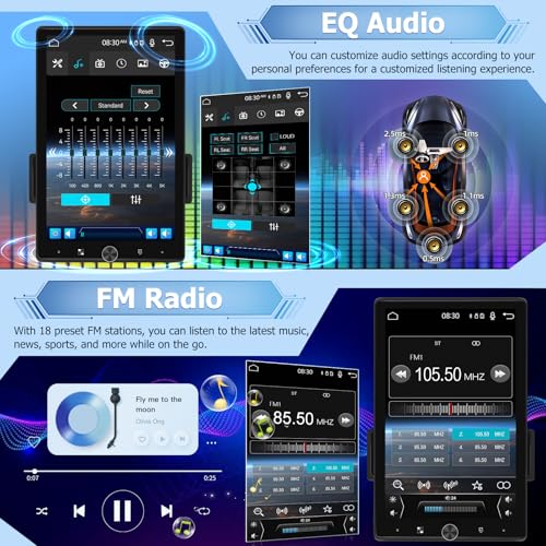 NHOPEEW Rotatable Single Din Car Stereo with Wireless Carplay and Android Auto - 10.4 Inch Vertical Touch Screen Car Radio - Bluetooth/Mirror Link/SWC/FM + 12leds Backup Camera & Microphone
