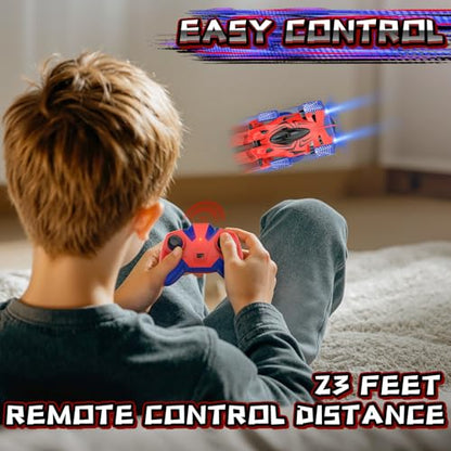 Wall Climbing Remote Control Car with Headlight | 360° Rotating RC Stunt Car, Rechargeable RC Cars Toys for 3 4 5 6 7 8-12 Year Old Boys Girls Kids - color: Red&blue