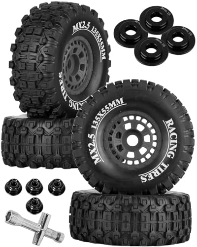 RC Short Course Wheels and Truck Tires for 1/7 1/8 RC Buggy Truck Car ARRM A Mojave 6S TRAXXA UDR,Off-Road Tire w/RC Wheels Hex,17mm Hex RC Tires RC Wheels(135X55) 4PCS Black - color: Black/Rc Wheel