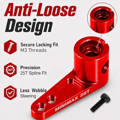 2PCS 25T Aluminum Raised Servo Horn for Futaba Savox Power HD 1/8 1/10 RC | CNC Servo Arm With M3 Threaded 16mm 20mm Holes for RC Off-Road Crawler Drift Racing Car Steering Linkage Clearance Upgrade - color: Red